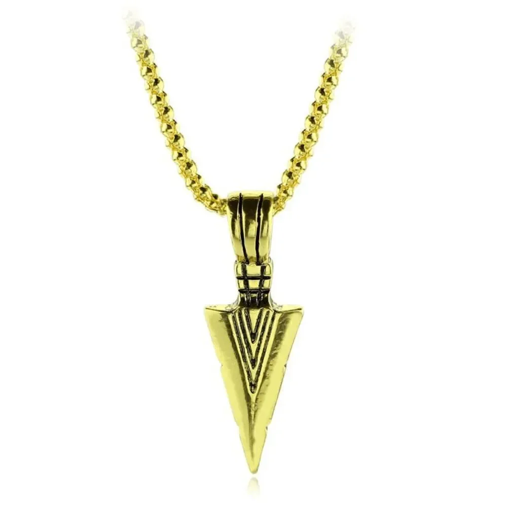 STAINLESS STEEL GOLD ARROWHEAD DAGGER PENDANT UNISEX NECKLACE